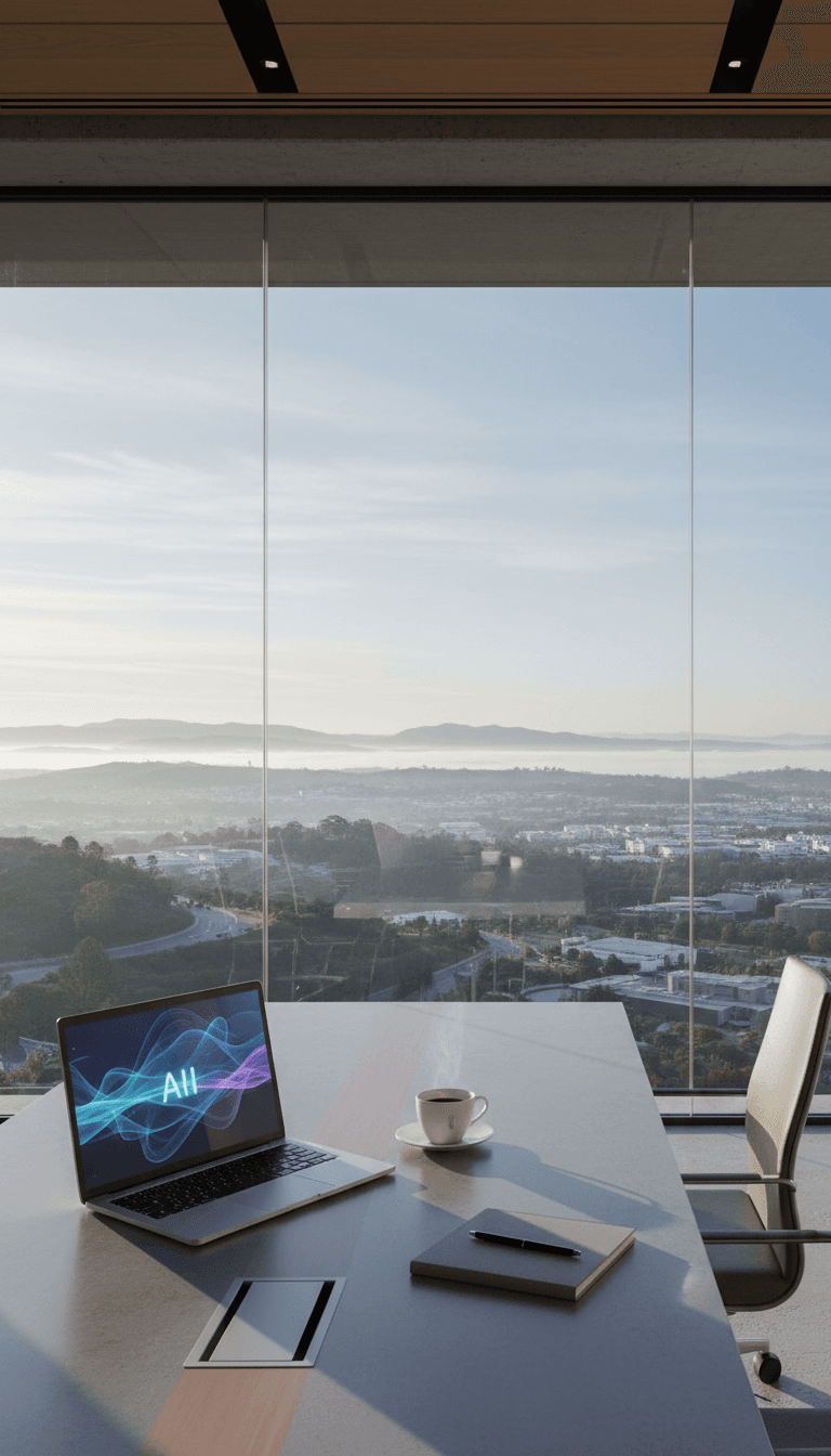 Modern Silicon Valley office space with minimalist aesthetic and natural lighting